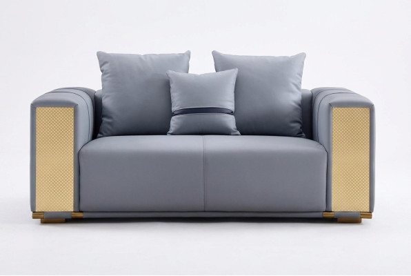 Luxury Living Room Sofa 2-Seater Upholstered Sofa Blue Textile Seat Design Couch Modern