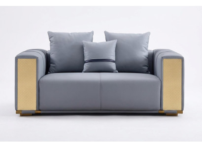Luxury Living Room Sofa 2-Seater Upholstered Sofa Blue Textile Seat Design Couch Modern