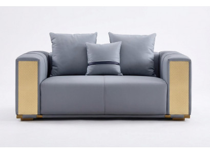 Luxury Living Room Sofa 2-Seater Upholstered Sofa Blue Textile Seat Design Couch Modern
