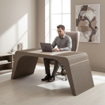 Office study luxury desk with computer chair office furniture modern beige