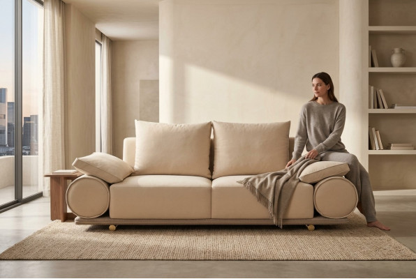 Modern sofa 3-seater white color designer upholstered sofa in living room new