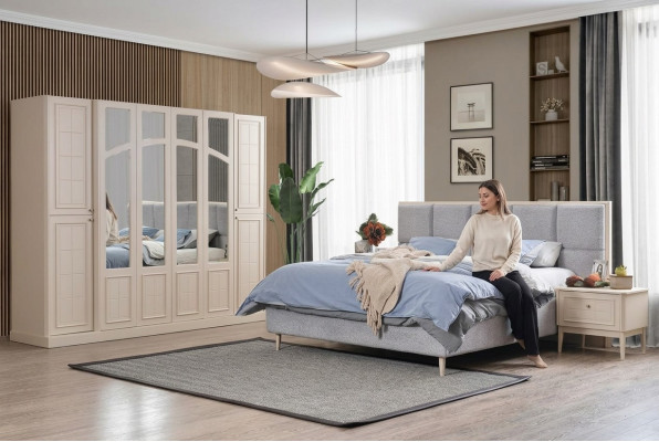 Bedroom set luxury complete bed 2x nightstand wardrobe modern 4-piece set
