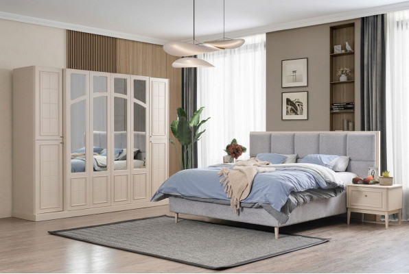 Bedroom set luxury complete bed 2x nightstand wardrobe modern 4-piece set