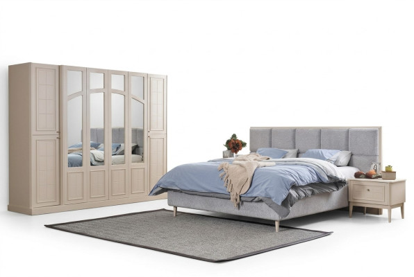 Bedroom set luxury complete bed 2x nightstand wardrobe modern 4-piece set