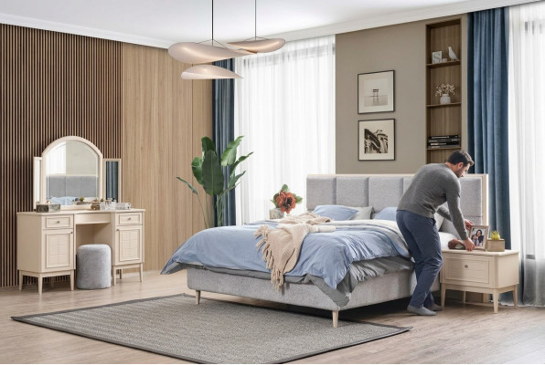 Complete bedroom furniture set bed 2x nightstand vanity table 4-piece new