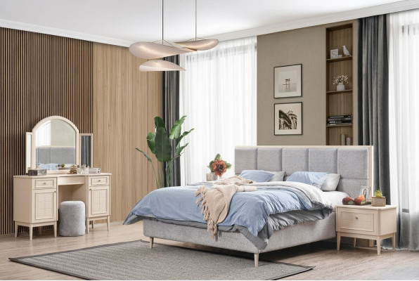 Complete bedroom furniture set bed 2x nightstand vanity table 4-piece new