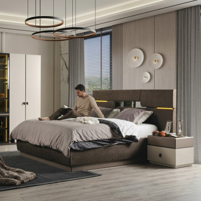 Bedroom set luxury bed brown color and 2x nightstands 3 pieces new