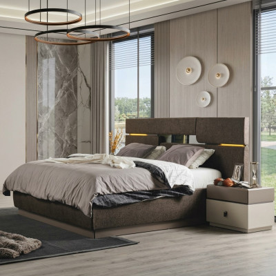 Bedroom set luxury bed brown color and 2x nightstands 3 pieces new