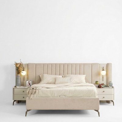 Luxury bedroom bed and 2x nightstands 3-piece set design furniture