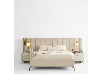 Luxury bedroom bed and 2x nightstands 3-piece set design furniture