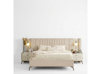 Luxury bedroom bed and 2x nightstands 3-piece set design furniture