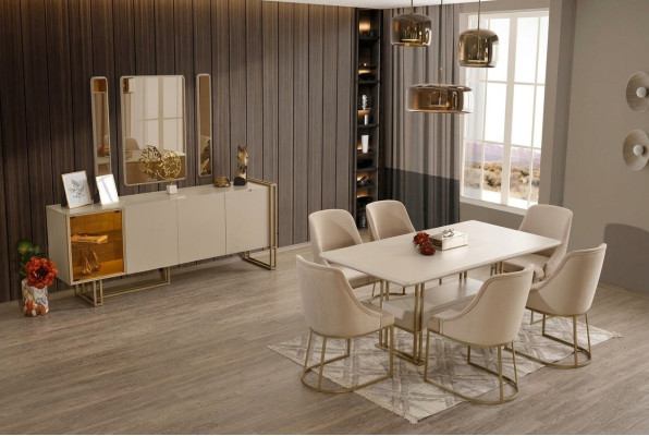 Luxurious Dining Room Set Dining Table + 6x Chairs + Sideboard + 3x Mirrors 11-piece set