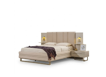 Bedroom set luxury complete beige bed 2x nightstands modern