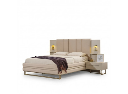 Bedroom set luxury complete beige bed 2x nightstands modern