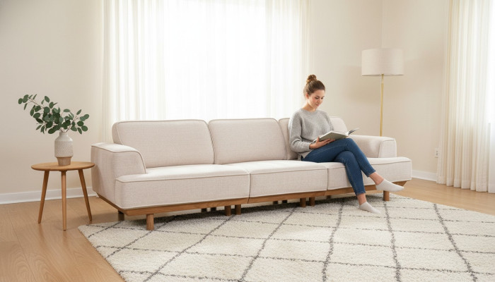 White upholstered sofa living room 4-seater luxurious couch designer furniture