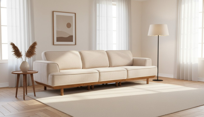 White upholstered sofa living room 4-seater luxurious couch designer furniture