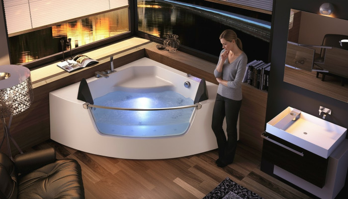 Whirlpool bathtub glass LED light fixtures corner bathtub tub bathtub
