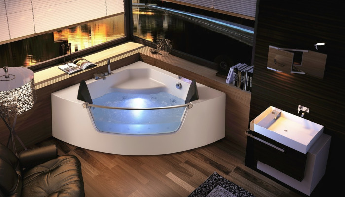 Whirlpool bathtub glass LED light fixtures corner bathtub tub bathtub