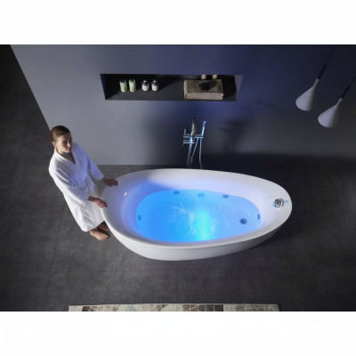 Indoor whirlpool bathtub, corner bathtub, home spa tub.