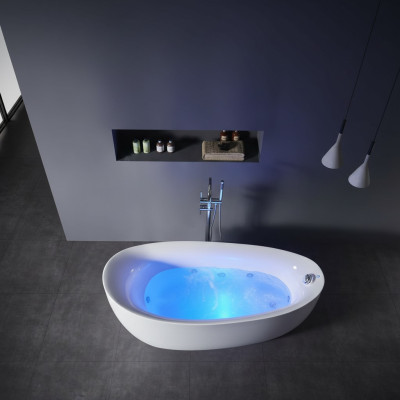 Indoor whirlpool bathtub, corner bathtub, home spa tub.