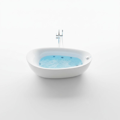Indoor whirlpool bathtub, corner bathtub, home spa tub.