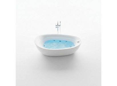 Indoor whirlpool bathtub, corner bathtub, home spa tub.