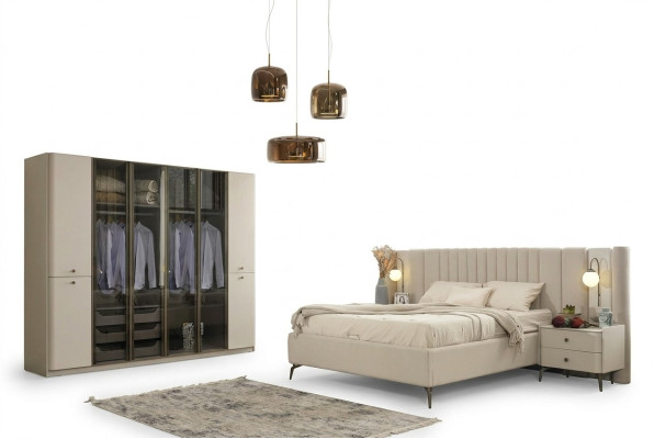 Modern furniture design for bedroom bed 2x nightstand 4 pieces