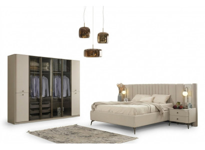 Modern furniture design for bedroom bed 2x nightstand 4 pieces