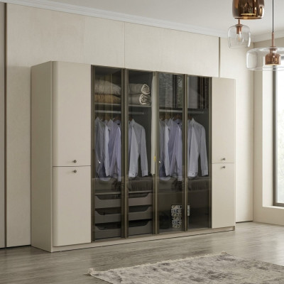 Glossy white glass wardrobe, designer wardrobes for the bedroom, wooden furniture