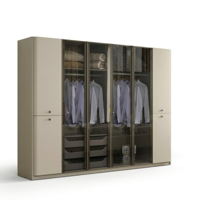 Glossy white glass wardrobe, designer wardrobes for the bedroom, wooden furniture