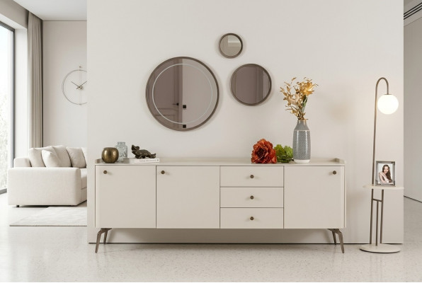 Luxury white shaped dining buffet, elegant buffet