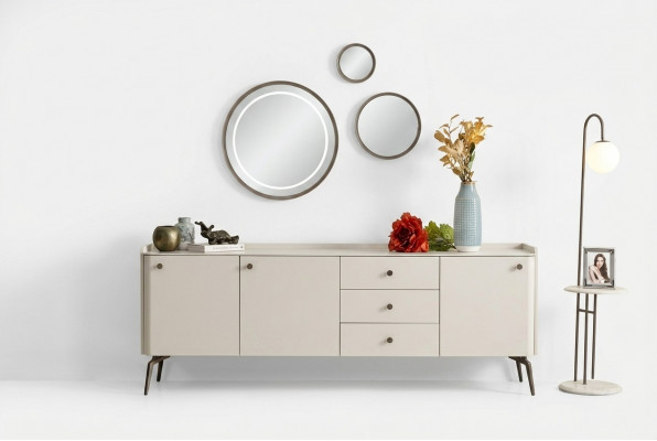 Luxury white shaped dining buffet, elegant buffet