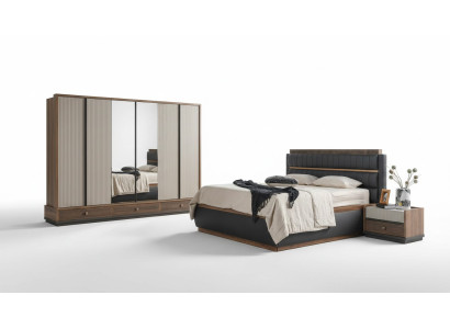 Two-tone bedroom designer set double bed wardrobe dresser