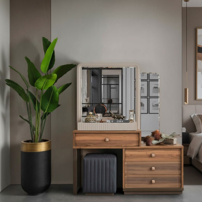Brown Vanity Table Luxurious Wood Dressing Table Modern Makeup Table