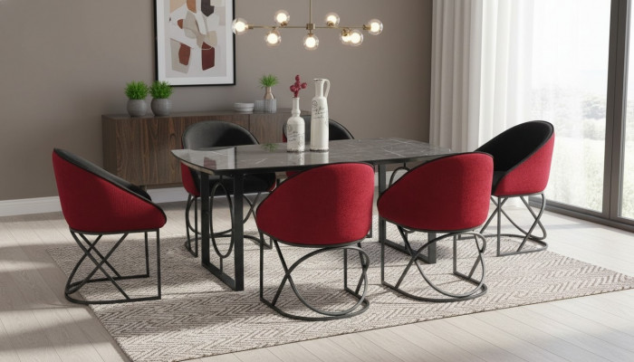 Complete set dining table 6x chairs dining room set dining group table tables 7-piece