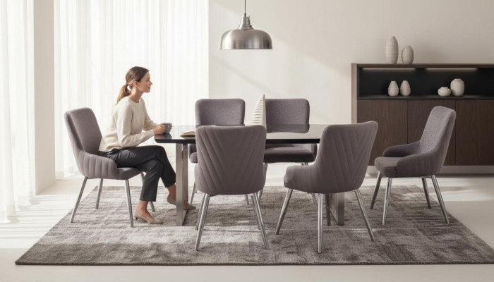 Modern 6x Chairs Upholstered Chair Luxury Armchair Beige Chair Dining Room Chair