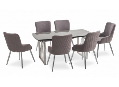 Modern 6x Chairs Upholstered Chair Luxury Armchair Beige Chair Dining Room Chair