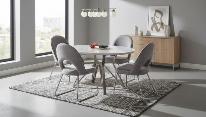 Luxury dining room set, dining table, 4x chairs, wooden chair, fabric dining group, new ensemble