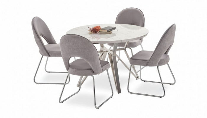 Luxury dining room set, dining table, 4x chairs, wooden chair, fabric dining group, new ensemble