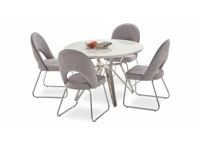 Luxury dining room set, dining table, 4x chairs, wooden chair, fabric dining group, new ensemble