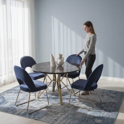 Luxury dining room set dining table 4x chairs textile dining ensemble modern suite new