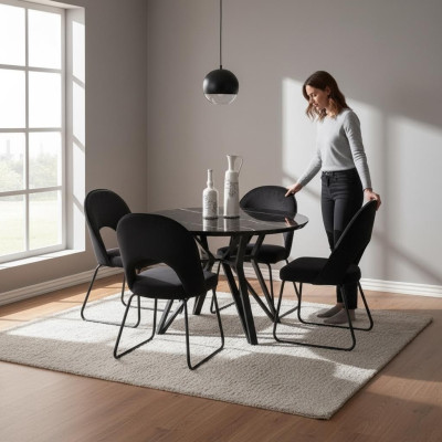 Luxury dining room set dining table 4x chairs chair textile dining group set new