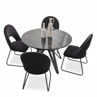 Luxury dining room set dining table 4x chairs chair textile dining group set new