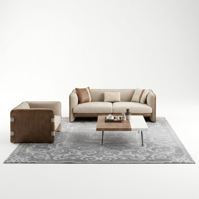 Complete 5-piece furniture three-seater sofa luxury armchair modern wood coffee table