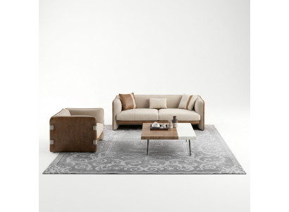 Complete 5-piece furniture three-seater sofa luxury armchair modern wood coffee table