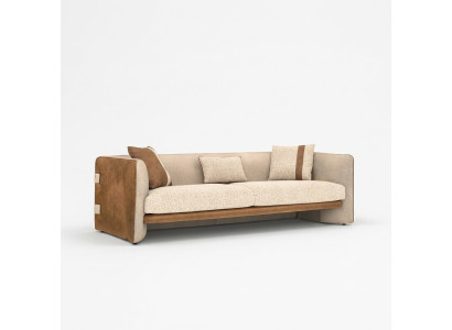 Beige Sofa Luxury Three-Seater Couch Modern Interior Upholstered Furniture Textile