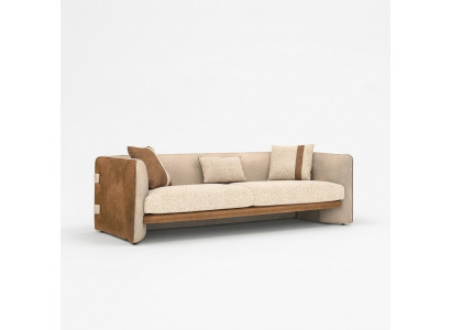 Beige Sofa Luxury Three-Seater Couch Modern Interior Upholstered Furniture Textile
