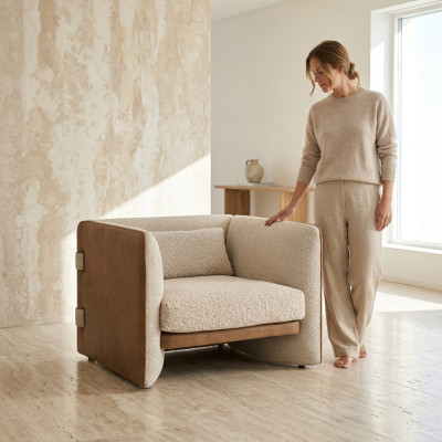 Luxury modern armchair upholstered furniture living room textile upholstered armchair