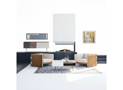 Living room set 3-piece, 2x beige armchairs, upholstered furniture, luxury wood coffee table