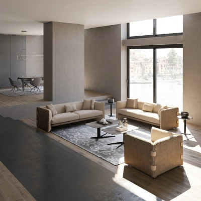 Luxury Living Room Suite 7-Piece Upholstered Furniture Three-Seater Sofas Fabric Armchair New